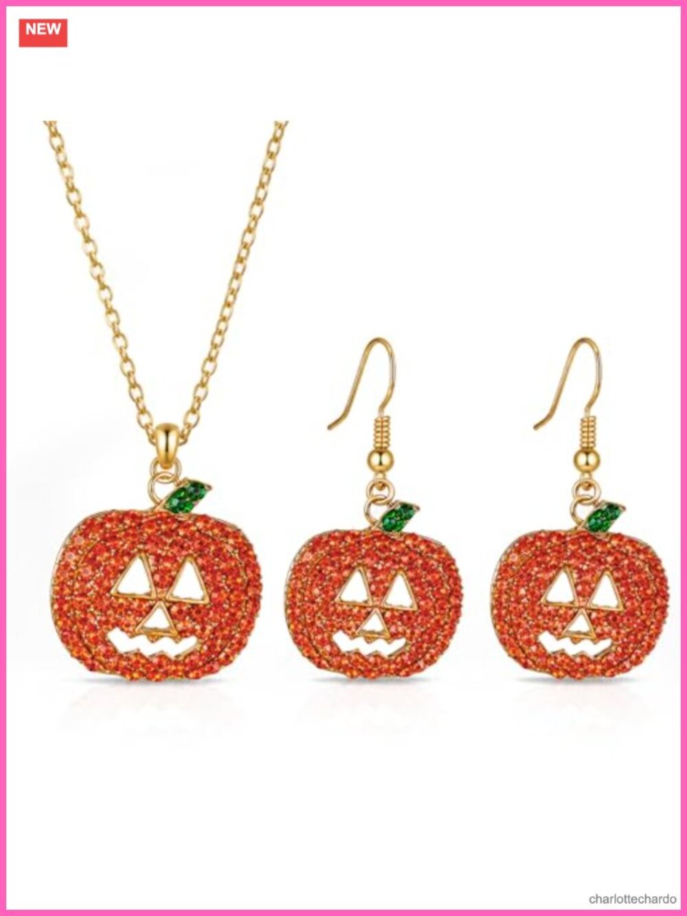 Hypoallergenic Pumpkin Necklace & Dangle Earrings Jewelry Set